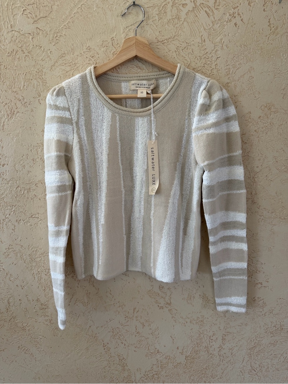 saltwater LUXE Beige & White Striped Knit Long-Sleeve Top